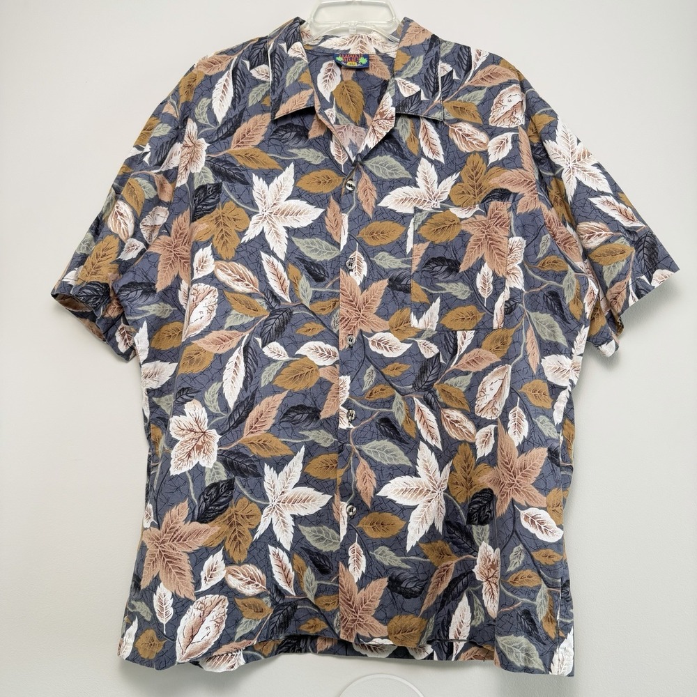 Vintage Hawaii Blues Mens Shirt XL 100% Cotton Autumn Leaves Made In USA